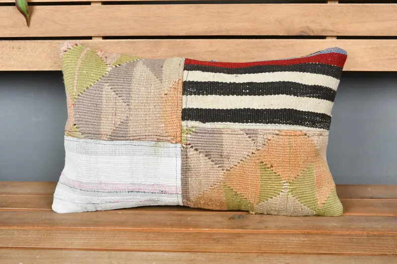 Pillow Cover, Antique Pillows, 12x20 White Pillow Sham, Ethnical Kilim Rug Pillow, Seat Pillow Cover, Traditional Pillow Sham, Home Decor Pillow - 6