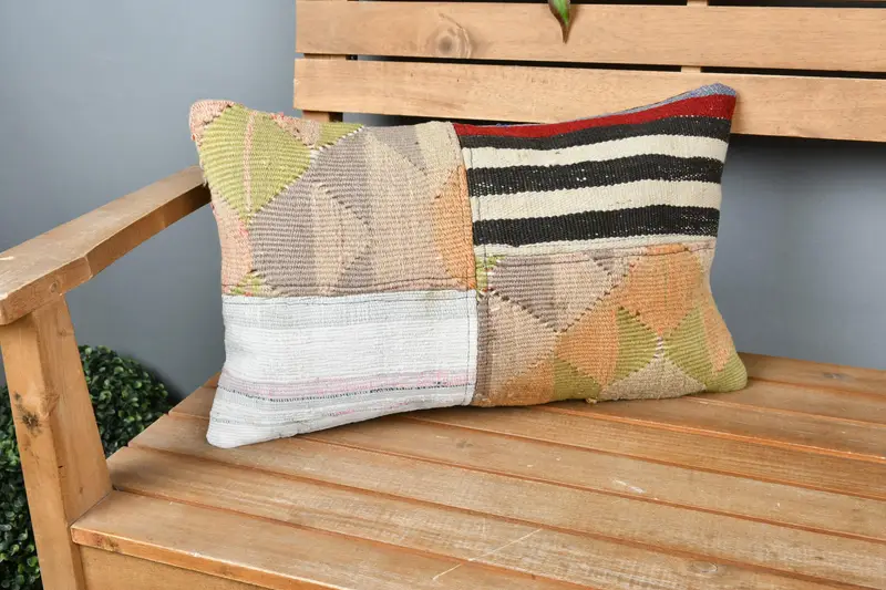 Pillow Cover, Antique Pillows, 12x20 White Pillow Sham, Ethnical Kilim Rug Pillow, Seat Pillow Cover, Traditional Pillow Sham, Home Decor Pillow - 1