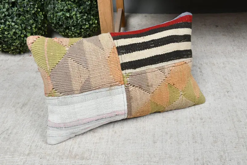 Pillow Cover, Antique Pillows, 12x20 White Pillow Sham, Ethnical Kilim Rug Pillow, Seat Pillow Cover, Traditional Pillow Sham, Home Decor Pillow - 7