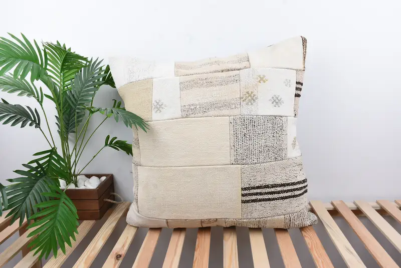 Turkish Pillow, Turkish Kilim Pillow, 28x28 White Pillow Case, Cushion Case, Outdoor Pillow Cover, Shabby Chic Cushion, Pillow for Sofa - 1