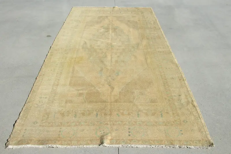 Alfombra grande vintage Oushak 5x9,6 pies (151x293 cm), alfombra de lana marroquí marrón turca - 1