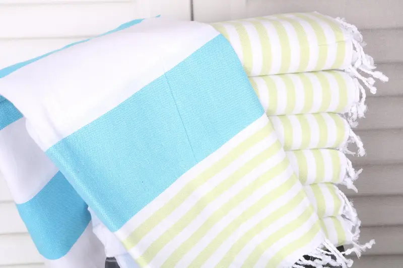 Turquoise-Green Striped Cotton Towel, Personalized, 40x71 Inches