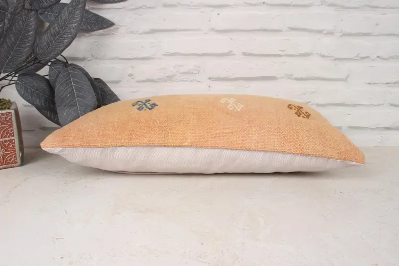 Aztec Cushion Case, Vintage Kilim Pillow, Antique Pillows, 10x20 Orange Cushion, Gift Pillow, Pillow Cover, Comfy Throw Cushion Cover - 5