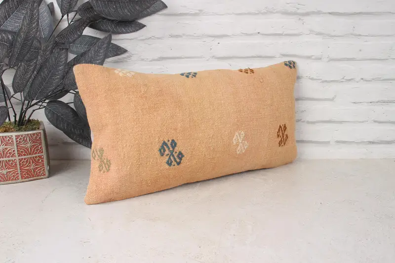 Aztec Cushion Case, Vintage Kilim Pillow, Antique Pillows, 10x20 Orange Cushion, Gift Pillow, Pillow Cover, Comfy Throw Cushion Cover - 3