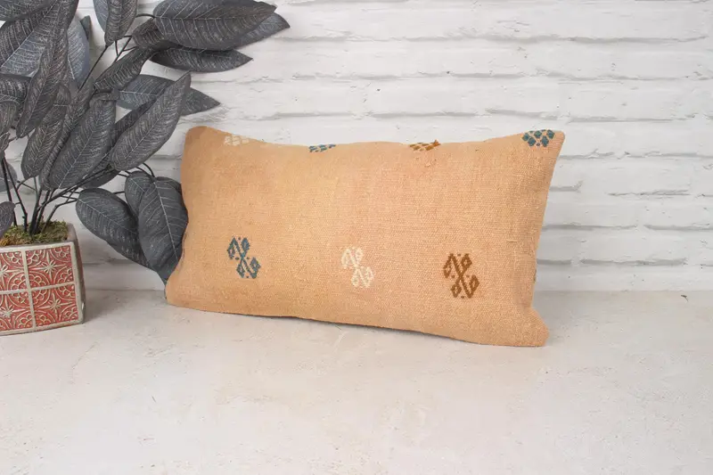 Aztec Cushion Case, Vintage Kilim Pillow, Antique Pillows, 10x20 Orange Cushion, Gift Pillow, Pillow Cover, Comfy Throw Cushion Cover - 4