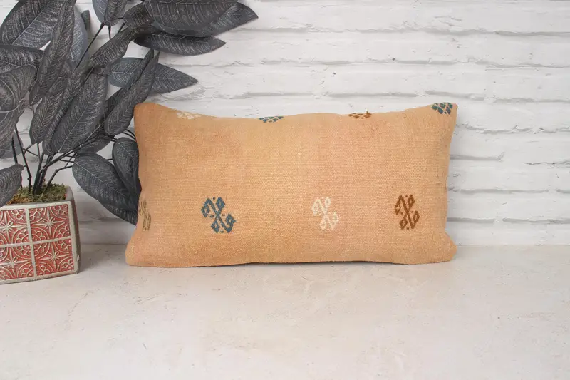 Aztec Cushion Case, Vintage Kilim Pillow, Antique Pillows, 10x20 Orange Cushion, Gift Pillow, Pillow Cover, Comfy Throw Cushion Cover - 1