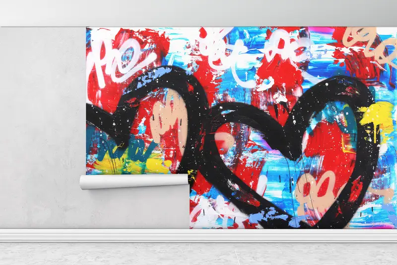 Hearts Graffiti Wall Art, Hearts Paper Craft, Paper Cutting Art, Graffiti Wall Poster, Love Wall Art, Removable Wall Paper, - 2