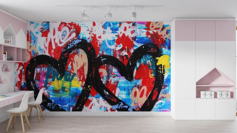 Hearts Graffiti Wall Art, Hearts Paper Craft, Paper Cutting Art, Graffiti Wall Poster, Love Wall Art, Removable Wall Paper, - 1