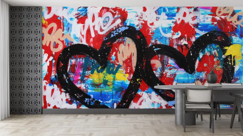 Hearts Graffiti Wall Art, Hearts Paper Craft, Paper Cutting Art, Graffiti Wall Poster, Love Wall Art, Removable Wall Paper, - 3