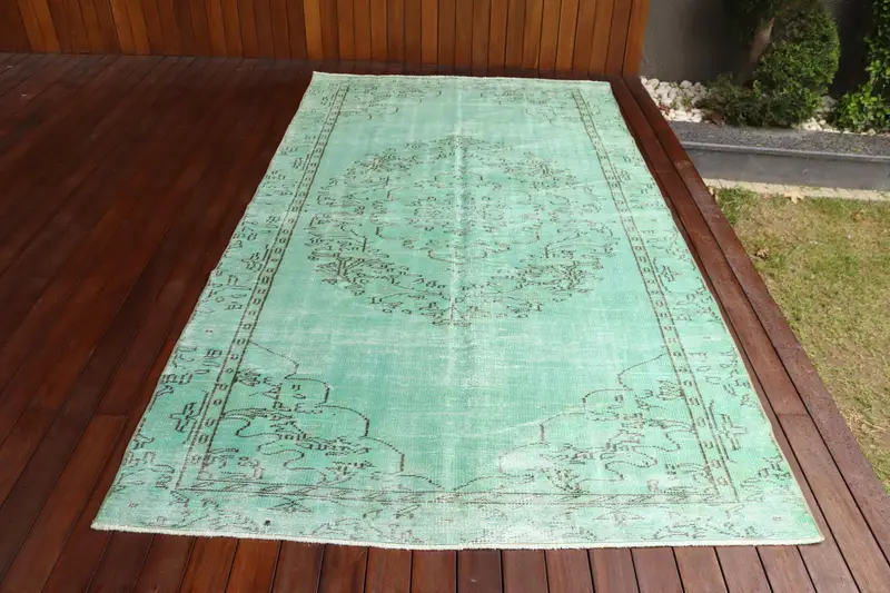 Vintage Büyük Halı 5,2x9,5 ft (160x290 cm), Oushak Yeşili Oryantal Türk Halısı - 1