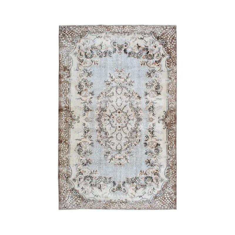 Turkish Vintage Rug, 6.46x10.3 ft Oushak Rug, Gray Brown Floral Wool Rug - 1