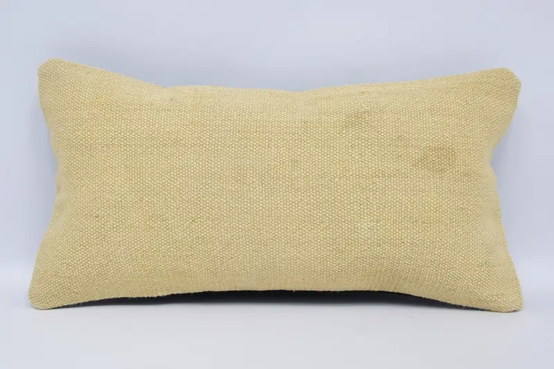 Rectangle Throw Plaid Cushion, Beige Handwoven Gift 8x16 inch Pillow Cover - 1