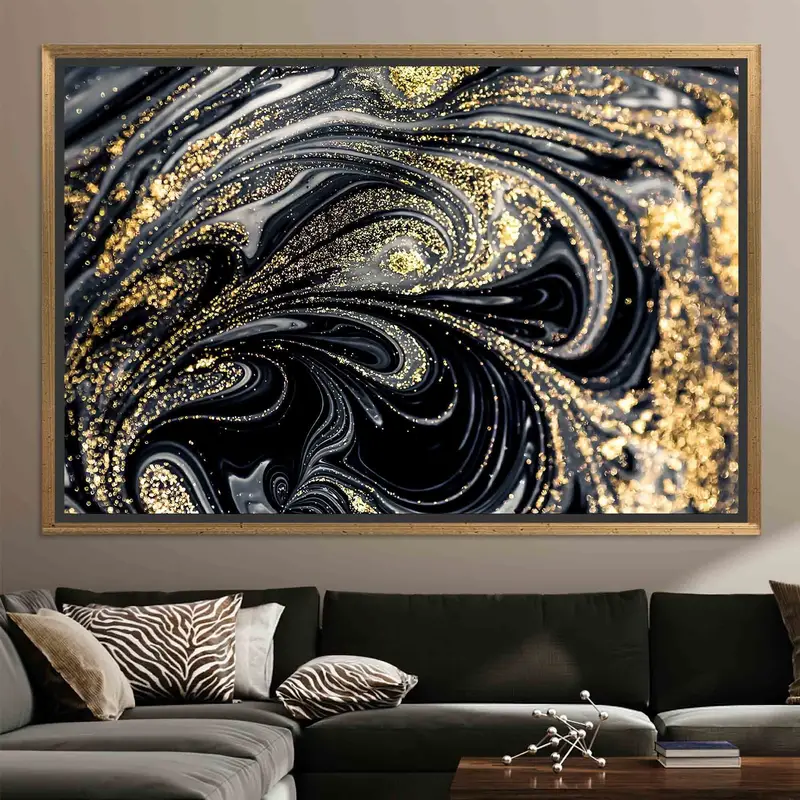 きらめく現代的な高級ゴールドマーブルプリントキャンバス
