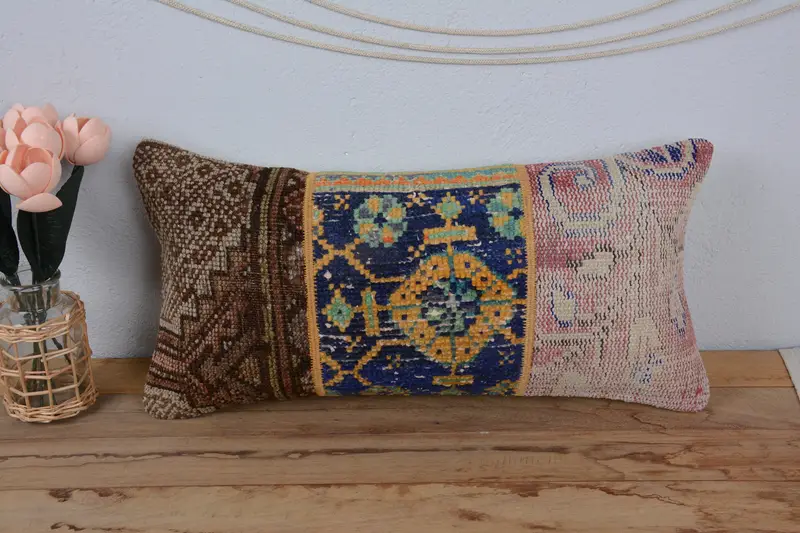 Boho Pillow, Throw Kilim Pillow, Antique Pillows, Cushion Cover, Bed Cushion Cover, Car Cushion Cover, 12x24 Blue Pillow Sham - 2