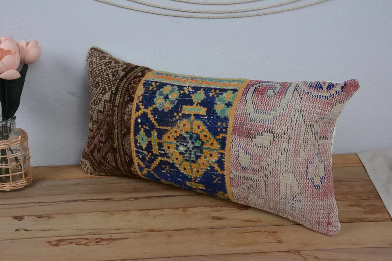 Boho Pillow, Throw Kilim Pillow, Antique Pillows, Cushion Cover, Bed Cushion Cover, Car Cushion Cover, 12x24 Blue Pillow Sham - 4