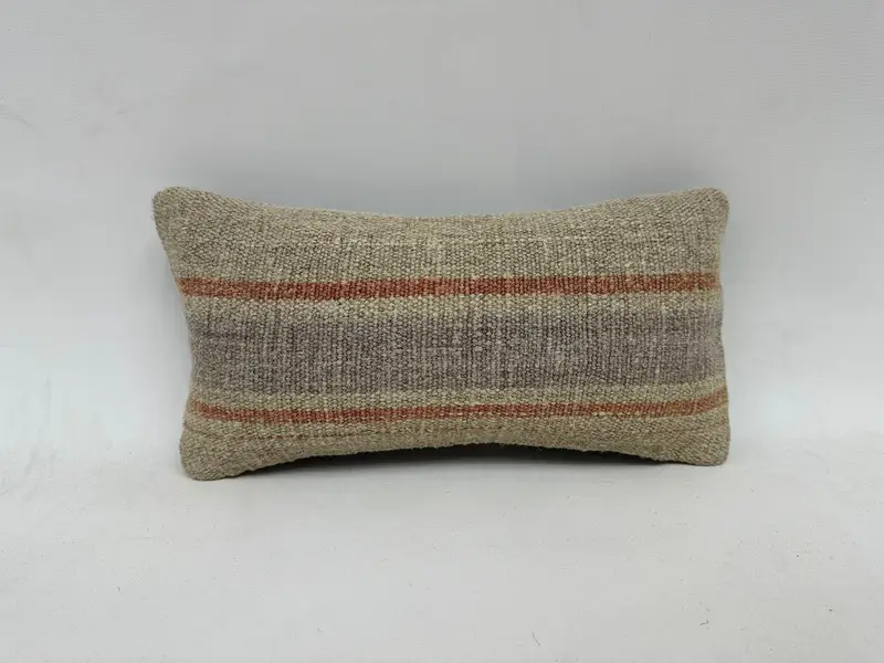 8x16 Beige Pillow, Pillow Case, Knitted Pillow Cover, Throw Kilim Pillow, Vintage Kilim Throw Pillow, Vintage Kilim Pillow - 1
