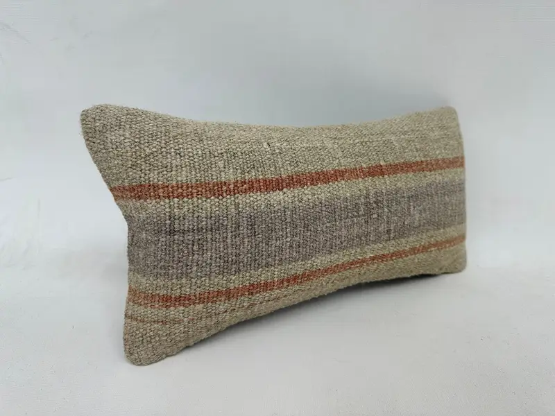 8x16 Beige Pillow, Pillow Case, Knitted Pillow Cover, Throw Kilim Pillow, Vintage Kilim Throw Pillow, Vintage Kilim Pillow - 3