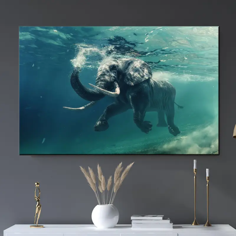 Modern Underwater Swimming Elephant Canvas for Kids Room & Office