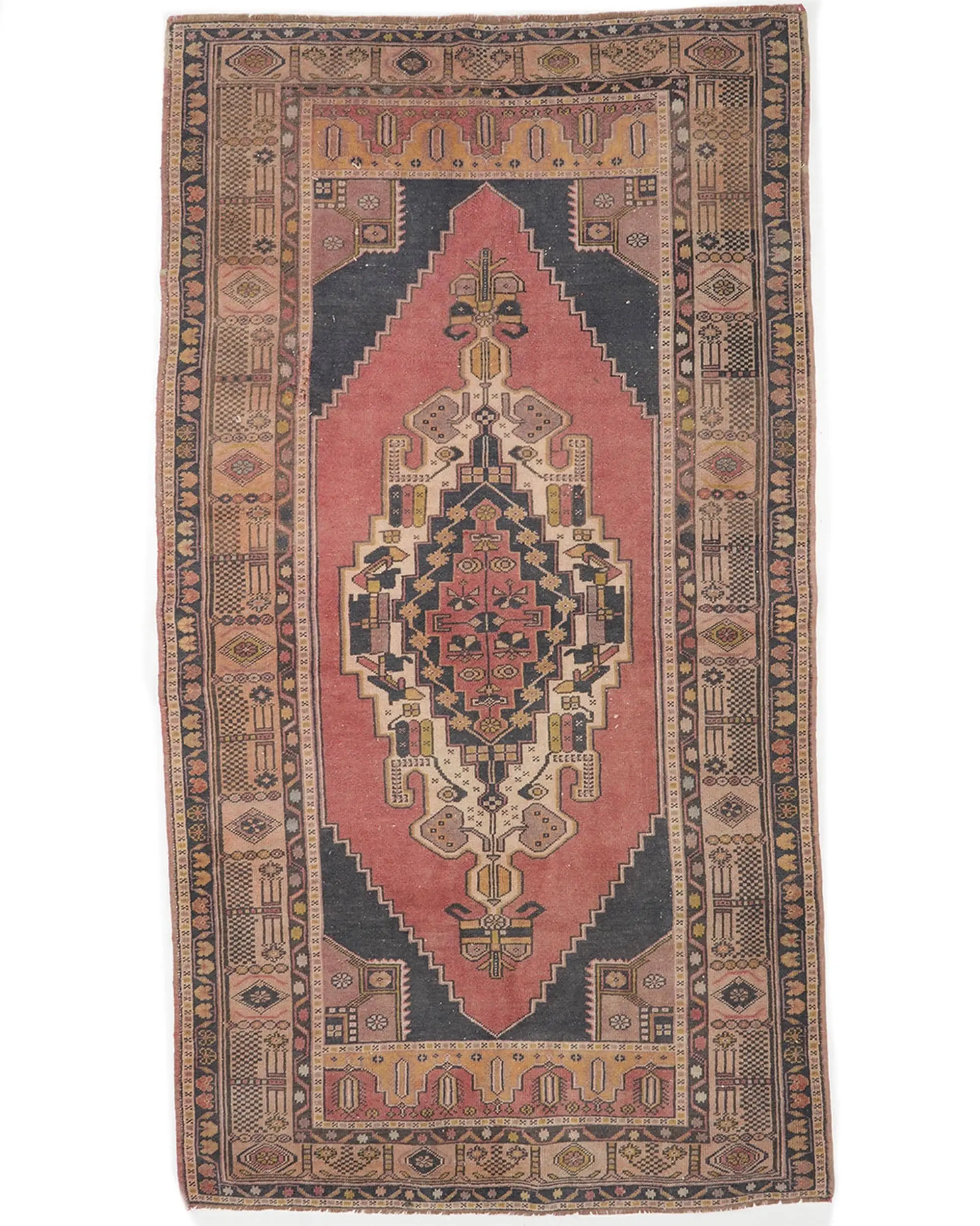 Turkish Vintage Area Rug 4.6x8.4 ft (139x256 cm), Red Ikat Rug - 1