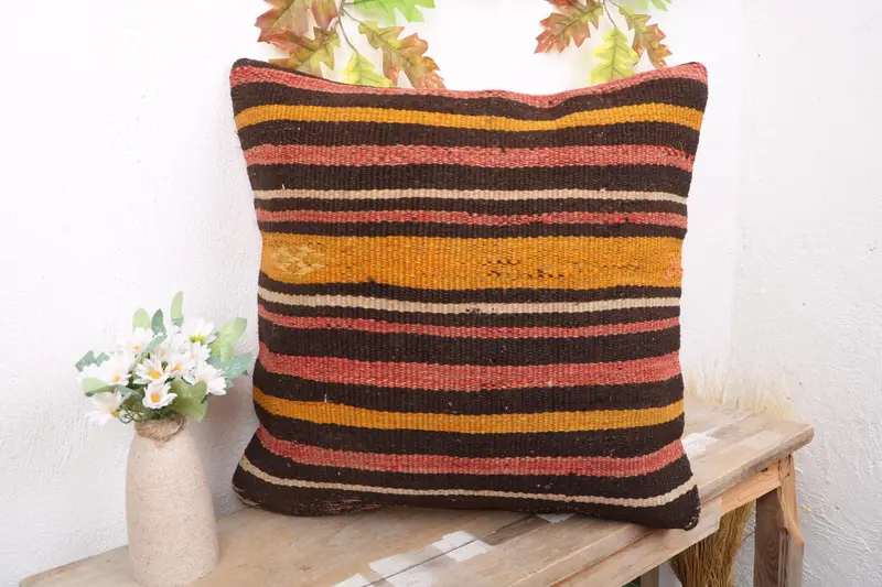 Kissenbedeckung, handgefertigter Teppichsitzkissenbedeckung, Vintage Kilim -Kissen, türkisches Kissen, 18x18 Rote Kissenabdeckung, Vintage -Kissen - 4