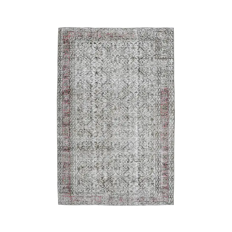 5.9x9.3 ft Vintage Large Rug, Gray Pink Turkish Wool Rug - 1