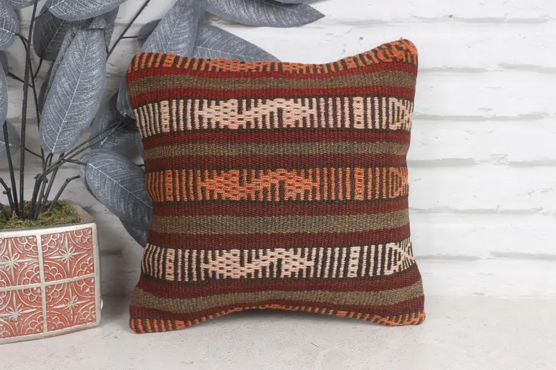 Armchair Cushion Case, Accent Throw Pillow, Lounge Throw Pillow Sham, Antique Pillows, Pillow for Sofa, Kilim Pillow, Pillow Case, 12x12 Red Pillow - 1