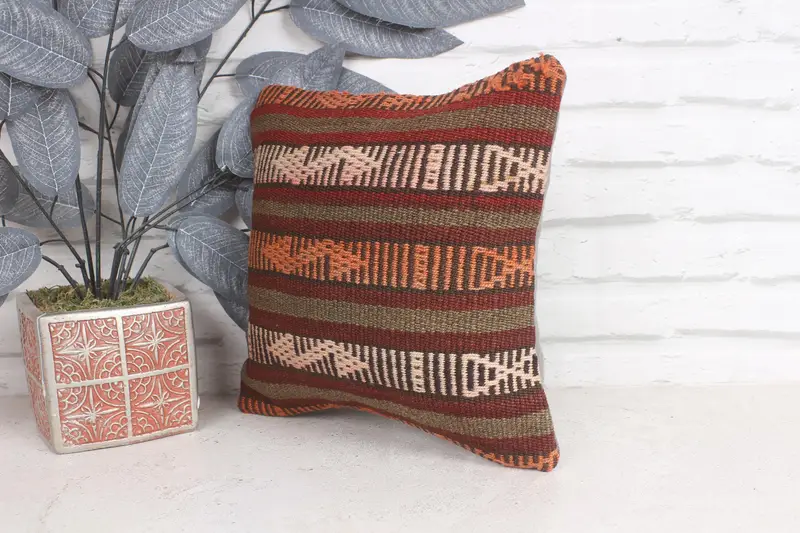 Armchair Cushion Case, Accent Throw Pillow, Lounge Throw Pillow Sham, Antique Pillows, Pillow for Sofa, Kilim Pillow, Pillow Case, 12x12 Red Pillow - 3
