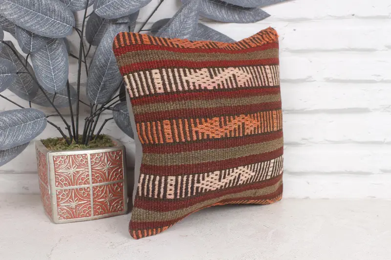 Armchair Cushion Case, Accent Throw Pillow, Lounge Throw Pillow Sham, Antique Pillows, Pillow for Sofa, Kilim Pillow, Pillow Case, 12x12 Red Pillow - 4