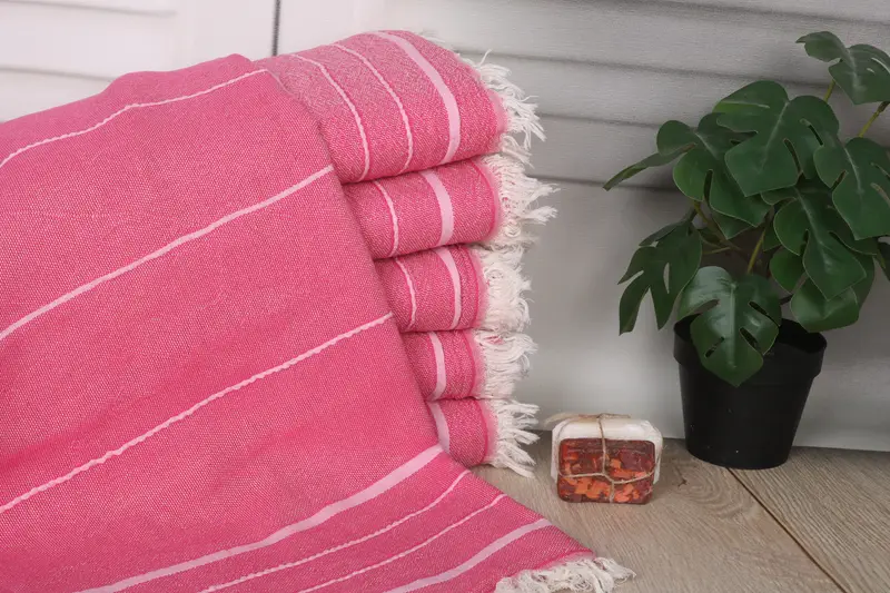 Fuchsia Cotton Beach Towel Striped Fouta, 40x71 Inches