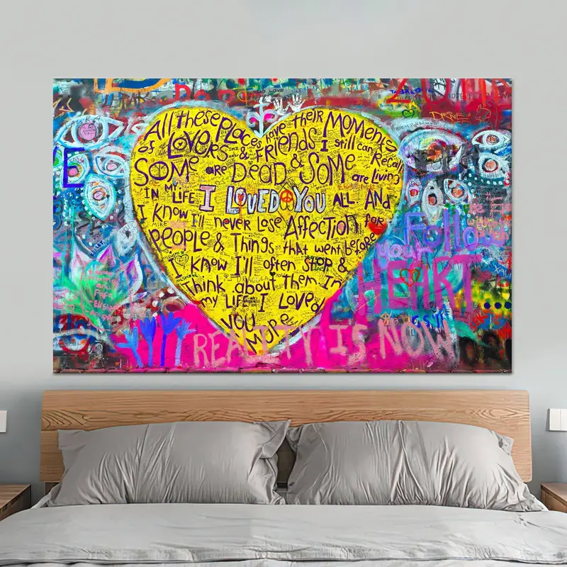 Zarif Banksy Graffiti 'Seni Seviyorum' Baskılı Kanvas Tablo
