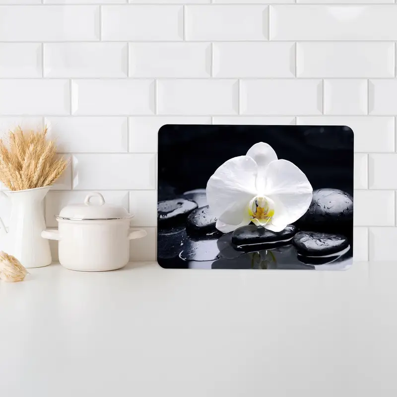 Orchid-Printed Glass Cutting Board with Tempered Safety Design