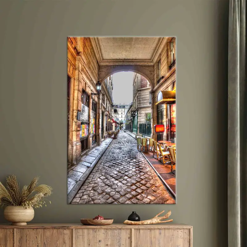 エレガントなパリの風景キャンバスプリント: 芸術的なフランスのストリートビュー
