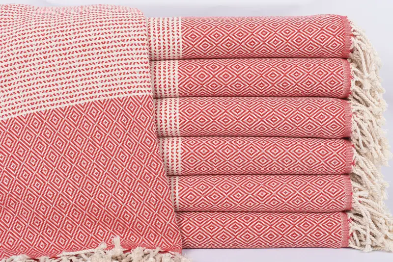 Personalized Beach Towel Red Chevron, Organic Cotton, Handmade, 70x40 Inches