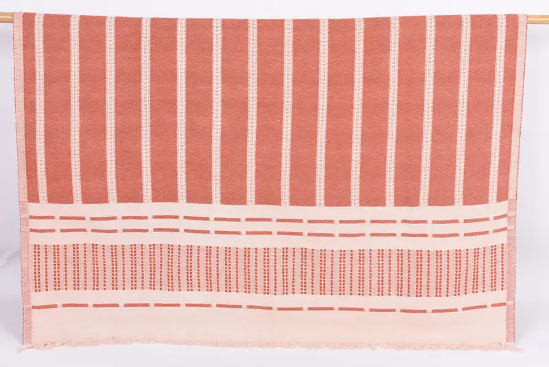 Custom Beach Towel Red Striped Organic Cotton, 67x36 Inches