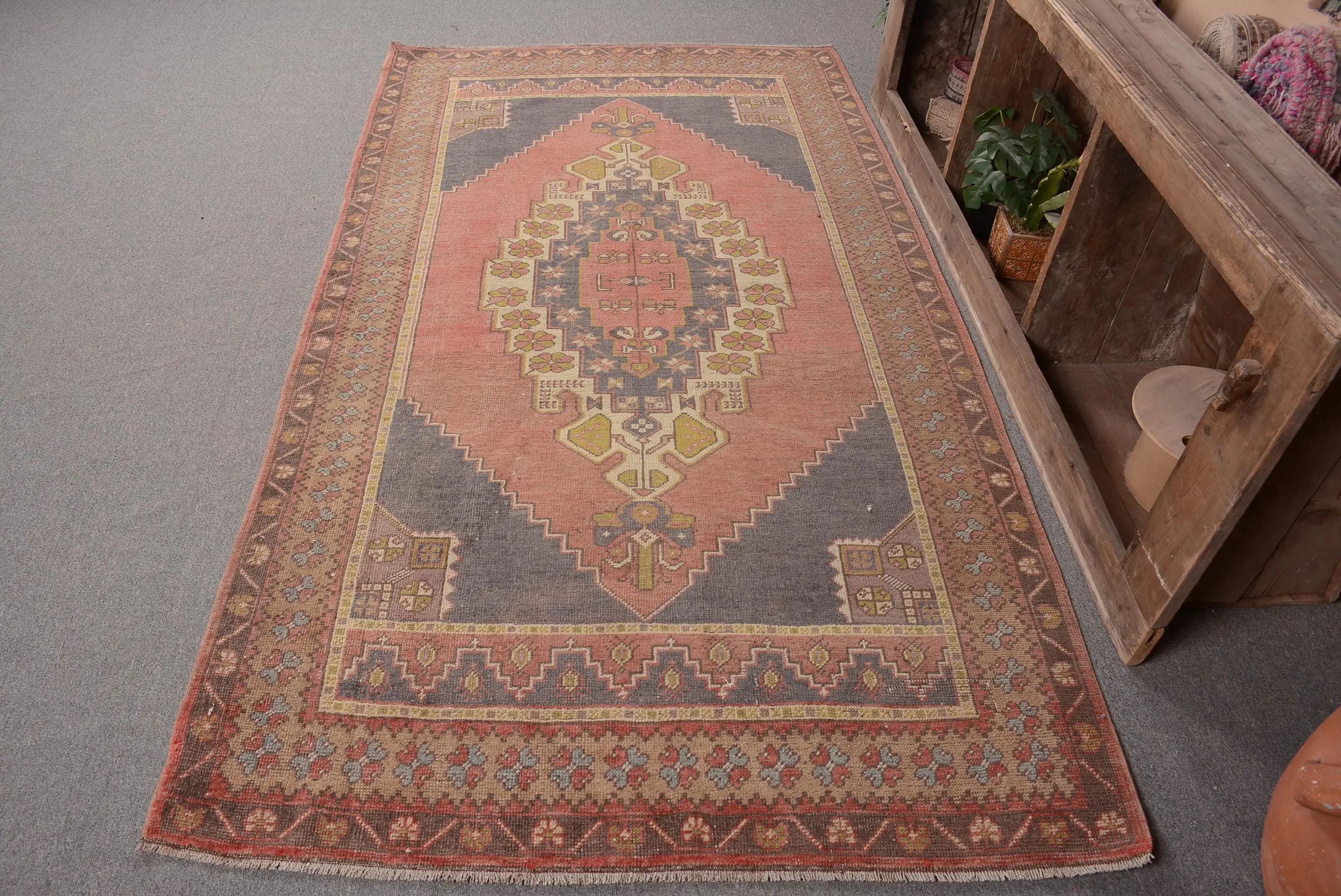 4.3x7.9 ft Vintage Turkish Rug, Area Rug, Red Wool Rug - 1