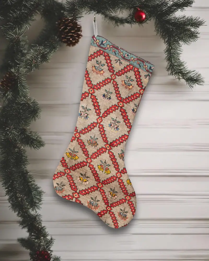 Şenlikli Bej ve Kırmızı Noel Çorabı, Rahat Tatil Süs Dekoru