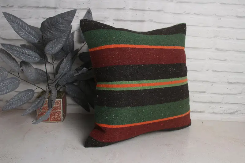 Wholesale Cushion Case, Handmade Rug Seat Pillow Case, Vintage Pillow, Boho Pillow Sham Cover, Cushion, 20x20 Green Pillow Sham, Kilim Pillow Cover - 3
