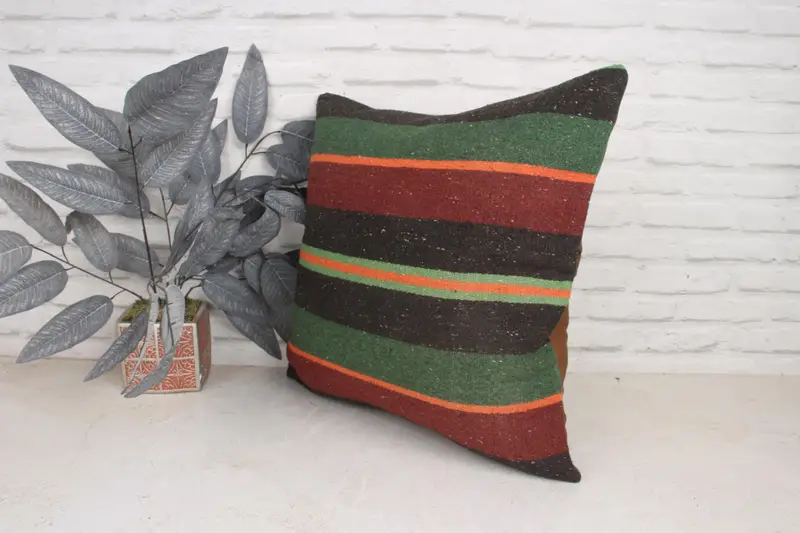 Wholesale Cushion Case, Handmade Rug Seat Pillow Case, Vintage Pillow, Boho Pillow Sham Cover, Cushion, 20x20 Green Pillow Sham, Kilim Pillow Cover - 4