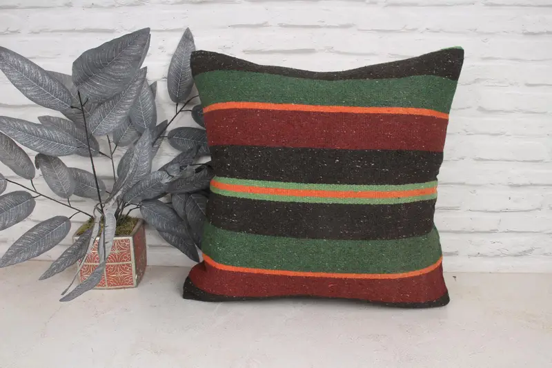 Wholesale Cushion Case, Handmade Rug Seat Pillow Case, Vintage Pillow, Boho Pillow Sham Cover, Cushion, 20x20 Green Pillow Sham, Kilim Pillow Cover - 1