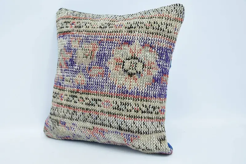 Throw Kilim Pillow, Hippie Throw Pillow, Home Decor Pillow, 16x16 Blue Pillow Case, Pillow Cover, Shabby Chic Pillow, Vintage Kilim Pillow - 4