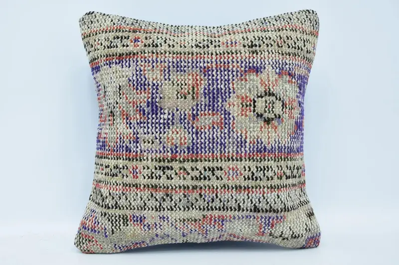 Throw Kilim Pillow, Hippie Throw Pillow, Home Decor Pillow, 16x16 Blue Pillow Case, Pillow Cover, Shabby Chic Pillow, Vintage Kilim Pillow - 1