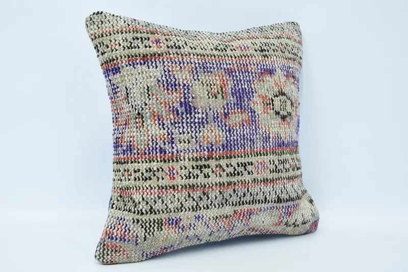 Throw Kilim Pillow, Hippie Throw Pillow, Home Decor Pillow, 16x16 Blue Pillow Case, Pillow Cover, Shabby Chic Pillow, Vintage Kilim Pillow - 3
