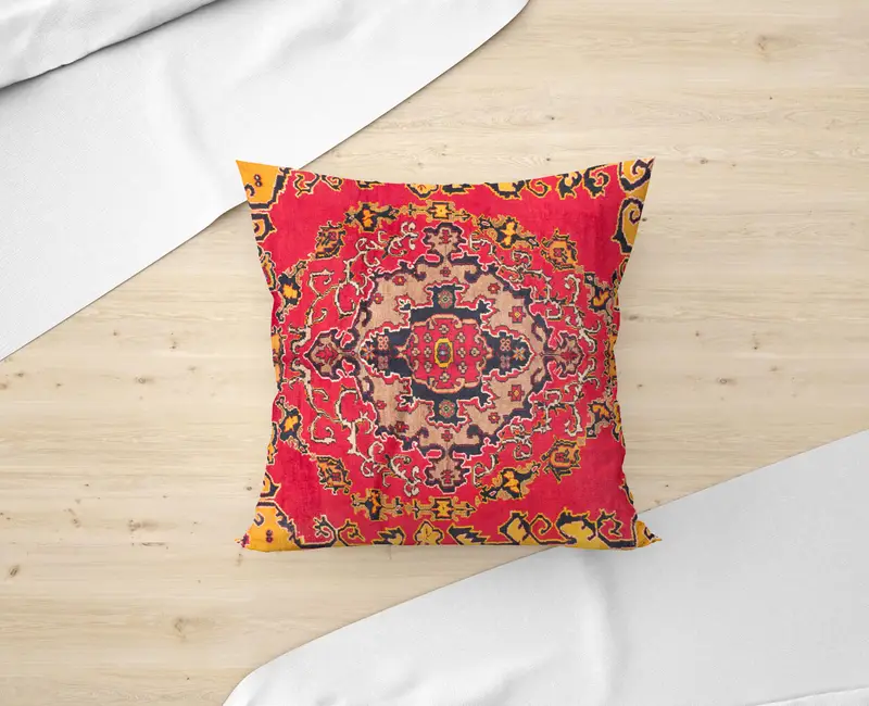 Handgefertigtes besticktes Kissen, Vintage rotes Chenille-Kissen