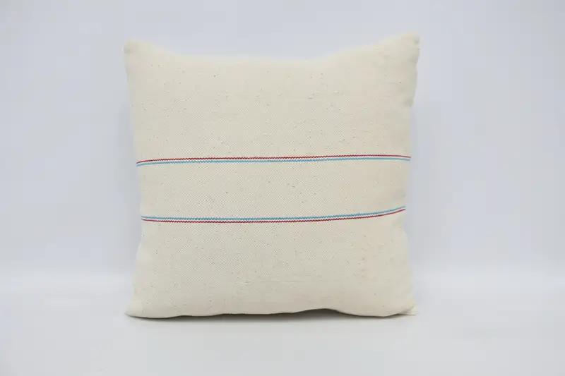 Striped White Throw Cushion Cover, Moroccan Handwoven 20x20 inch Cushion Case - 1
