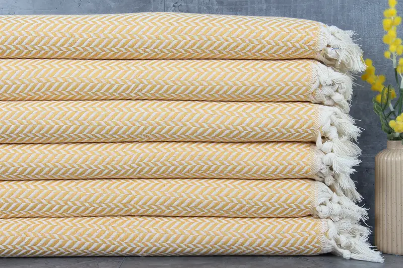 Turkish Hand Towel Chevron Mustard Beige, Personalized Gift, 18x36 Inches