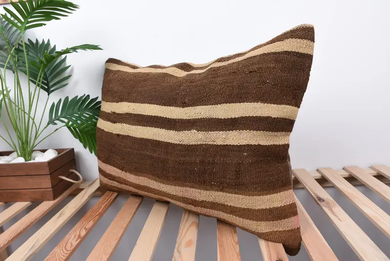 Cotton Pillow, 20x28 Brown Cushion Case, Pillow Cover, Kilim Cushion Sham, Ethnical Kilim Rug Pillow, Sustainable Pillow, Turkish Kilim Pillow - 5