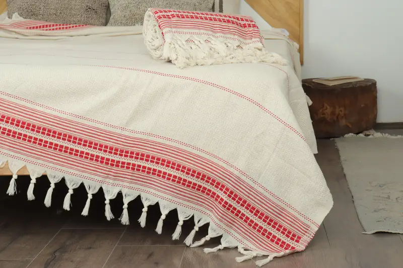 Decorative Blanket, Family Gift Basket, Organic Beach Blanket, Throw Blanket, 96x94 Linen Striped Towel, Wedding Shower Gift, Boho Throw Blankets - 7