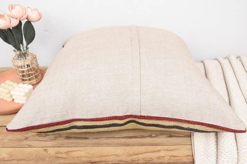 Gift Pillow, Turkish Corner Pillow Sham, Cushion Cover, Boho Pillow Sham Cover, 24x24 Beige Pillow, Vintage Kilim Throw Pillow - 6