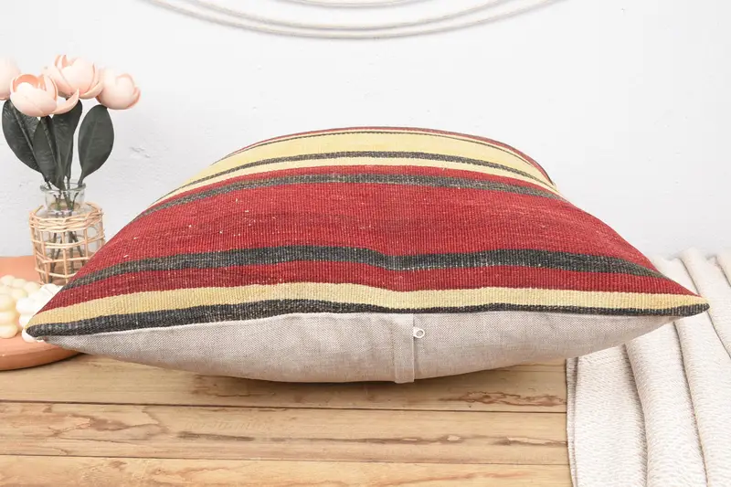Gift Pillow, Turkish Corner Pillow Sham, Cushion Cover, Boho Pillow Sham Cover, 24x24 Beige Pillow, Vintage Kilim Throw Pillow - 5