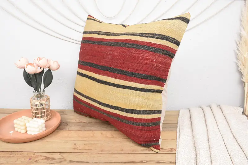 Gift Pillow, Turkish Corner Pillow Sham, Cushion Cover, Boho Pillow Sham Cover, 24x24 Beige Pillow, Vintage Kilim Throw Pillow - 4